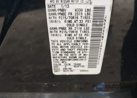 2013 Nissan Rogue S z USA, uszkodzony, nr VIN JN8AS5MT2DW524810
